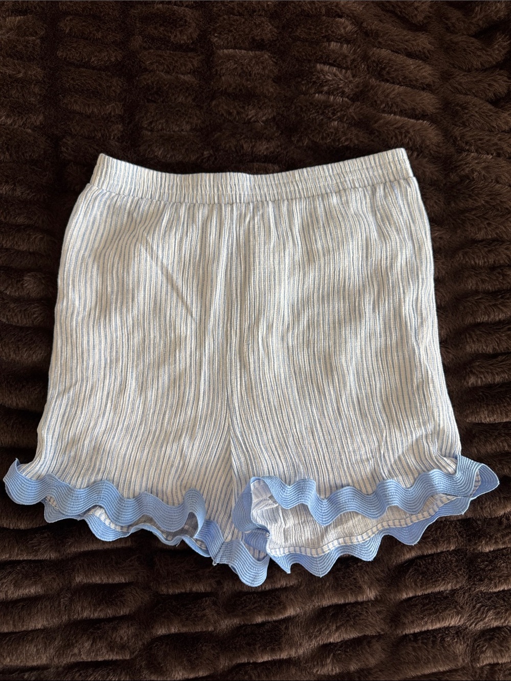Blu Pepper Light Blue and White Striped Ruffle Waist Shorts